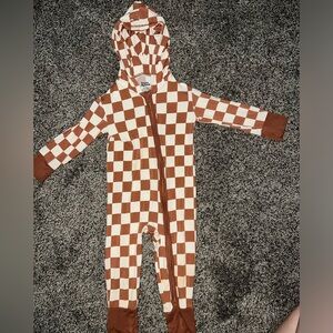 Dream Big Little Co Hooded Romper Rust Checks 12-18 PLAY
